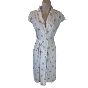 1970's Vintage Floral Wrap Dress White Cottage Core Tea Dress
