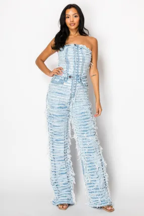 3052 Dual Layer Shaggy Halter Top Jumpsuit
