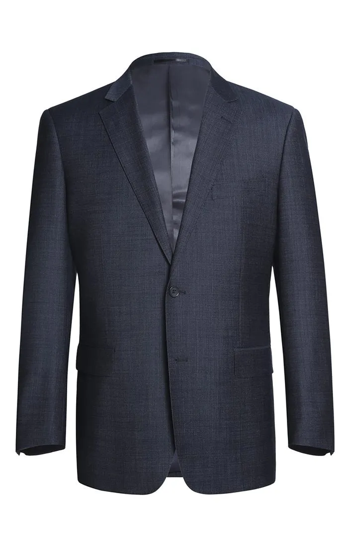 (46R) Wool Blend Regular Fit Suit 2 Piece Suit 2 Button in Navy