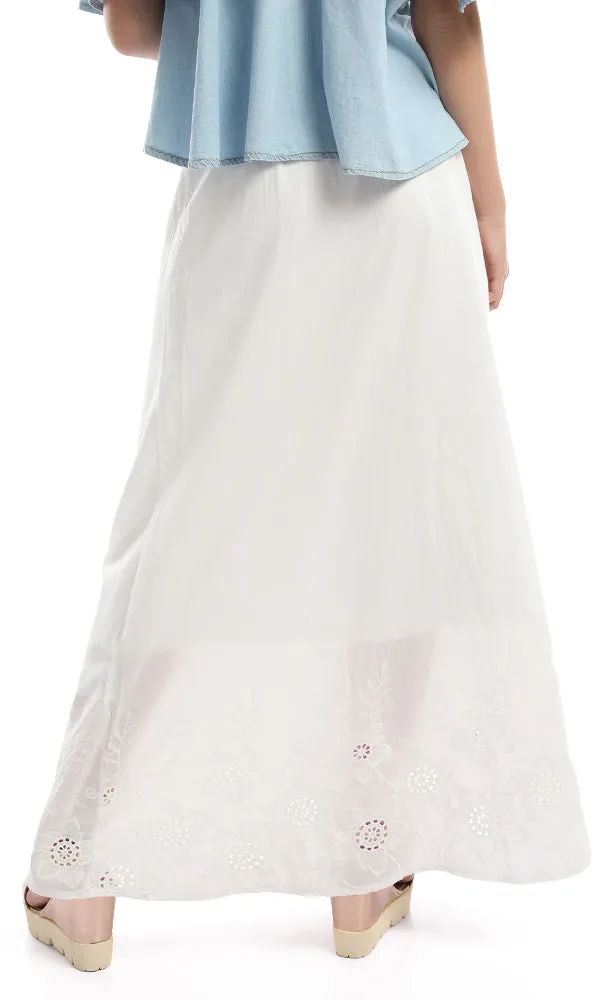 47688 Embroidered Boho Maxi White Skirt