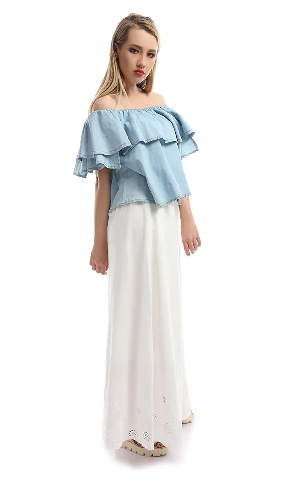 47688 Embroidered Boho Maxi White Skirt