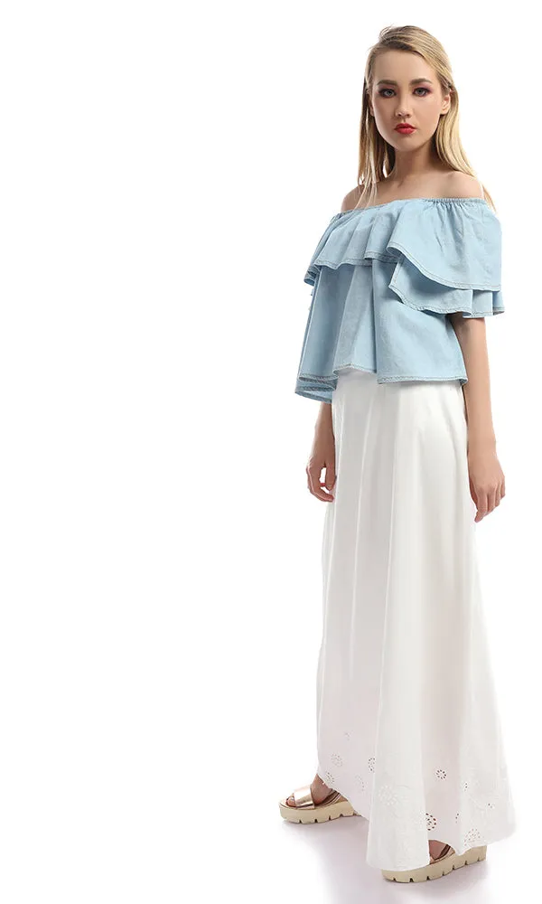 47688 Embroidered Boho Maxi White Skirt