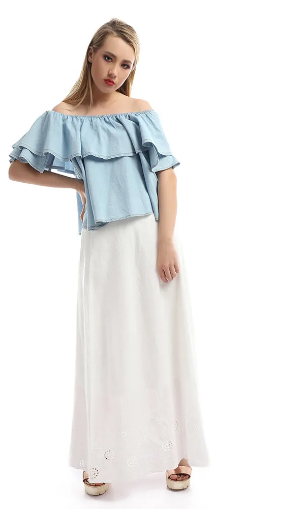 47688 Embroidered Boho Maxi White Skirt
