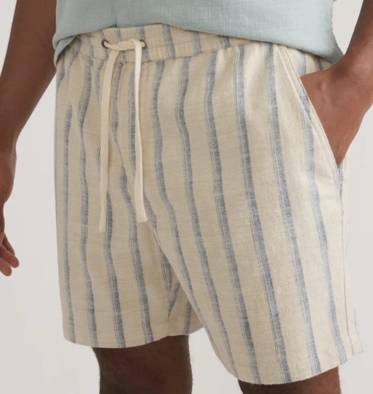 6" Saturday Selvage Beach Short - Natural/Blue Stripe