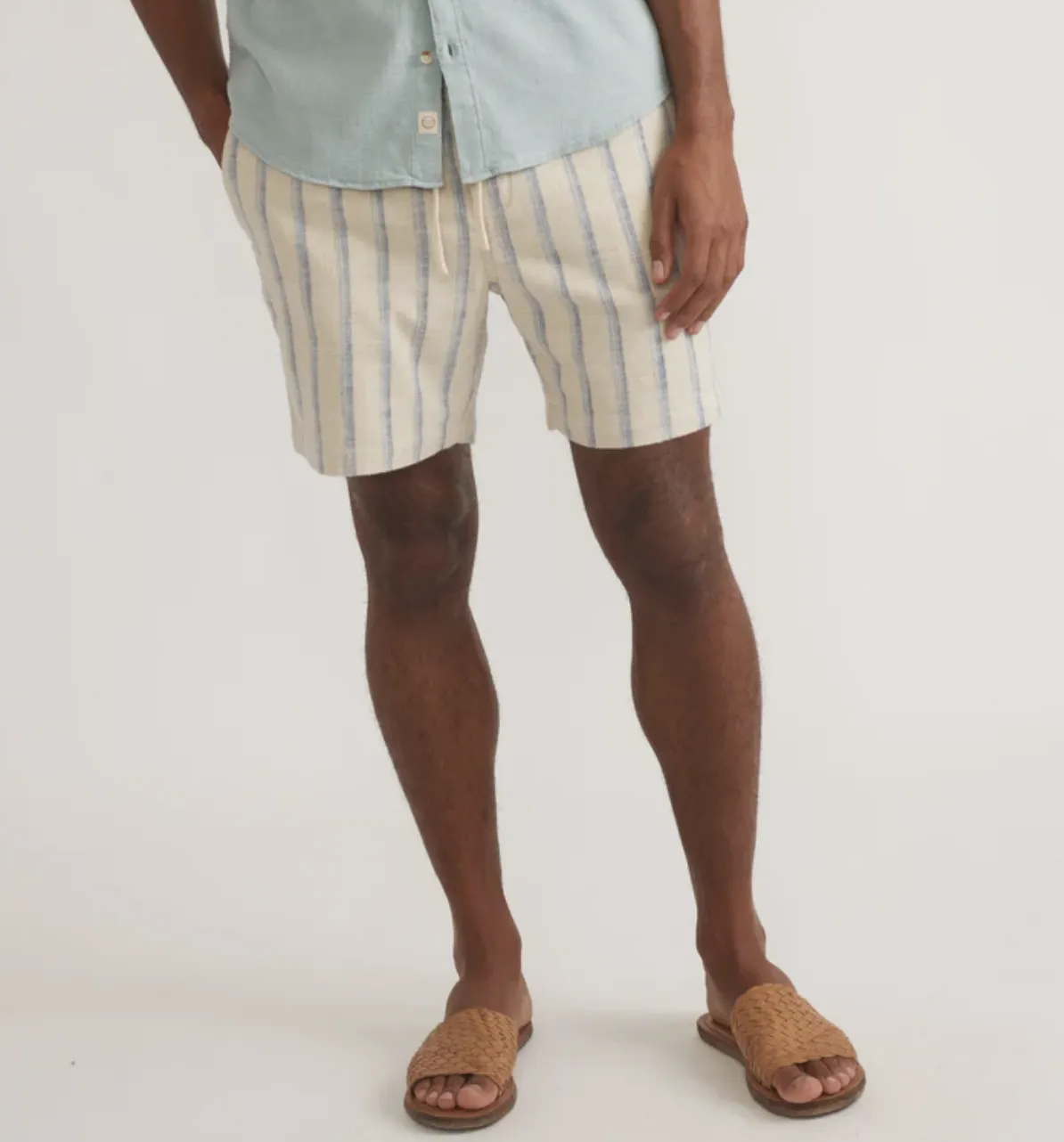 6" Saturday Selvage Beach Short - Natural/Blue Stripe