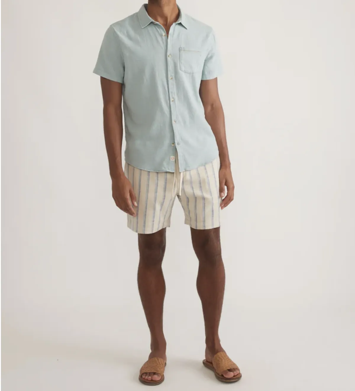 6" Saturday Selvage Beach Short - Natural/Blue Stripe