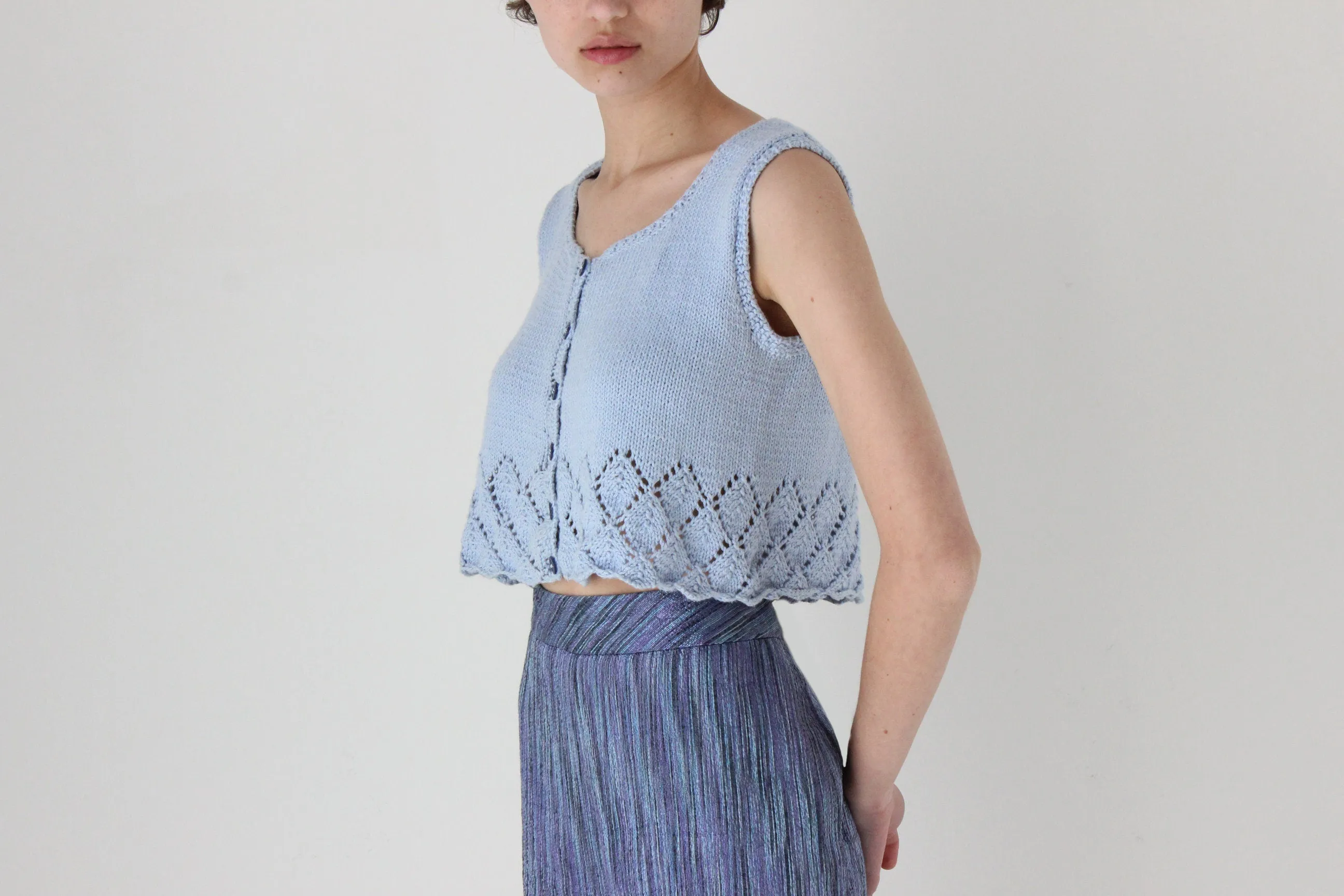 80s Baby Blue Hand Knit Crop Top