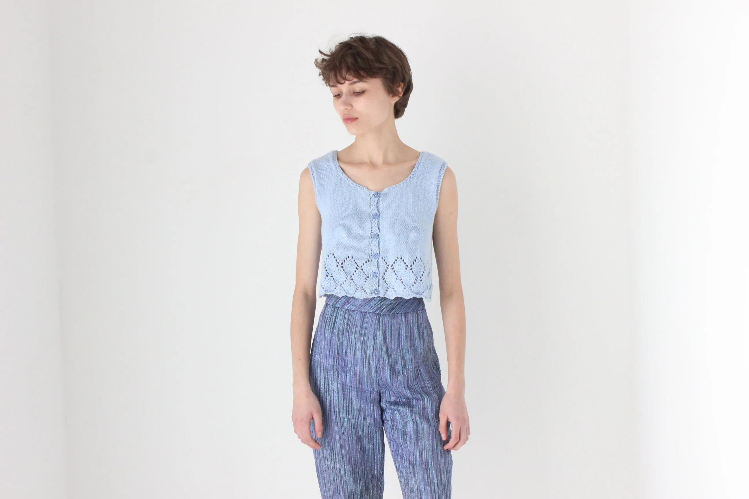 80s Baby Blue Hand Knit Crop Top