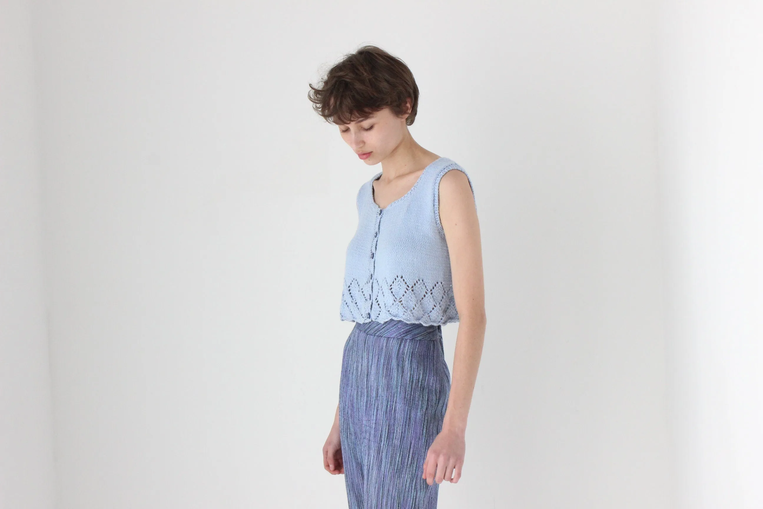 80s Baby Blue Hand Knit Crop Top