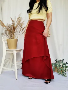 90s vintage burgundy layered minimalist maxi Prom skirt