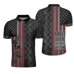 A Reel Expert Can Tackle Anything Camouflage Polo Shirt, American Flag Polo Shirt For Men, Crazy Fishing Shirt