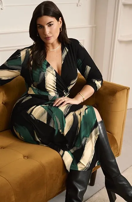 Abstract Print Wrap Dress
