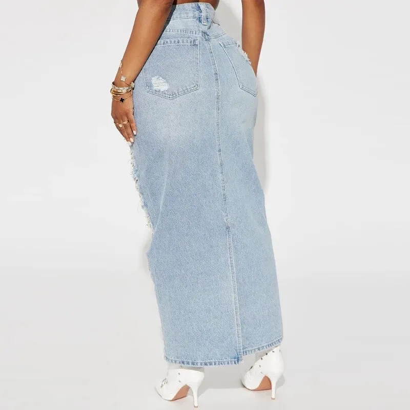 Acting Up Distressed Maxi Skirt