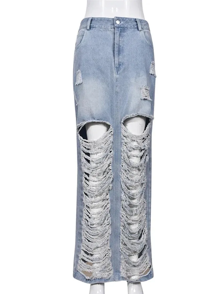 Acting Up Distressed Maxi Skirt