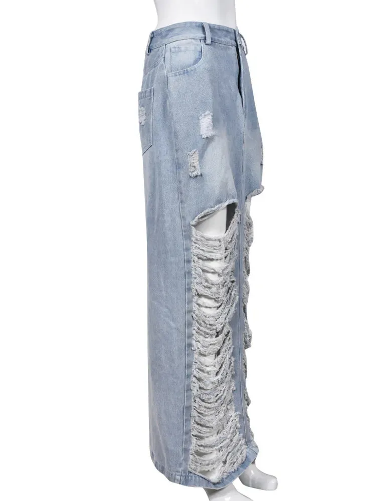 Acting Up Distressed Maxi Skirt