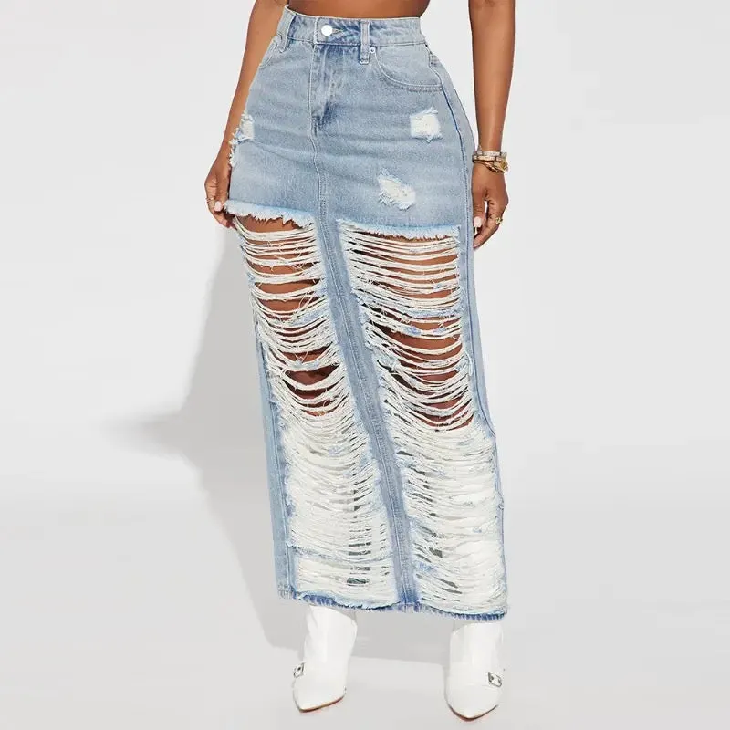 Acting Up Distressed Maxi Skirt