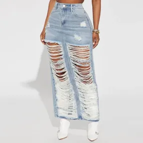 Acting Up Distressed Maxi Skirt