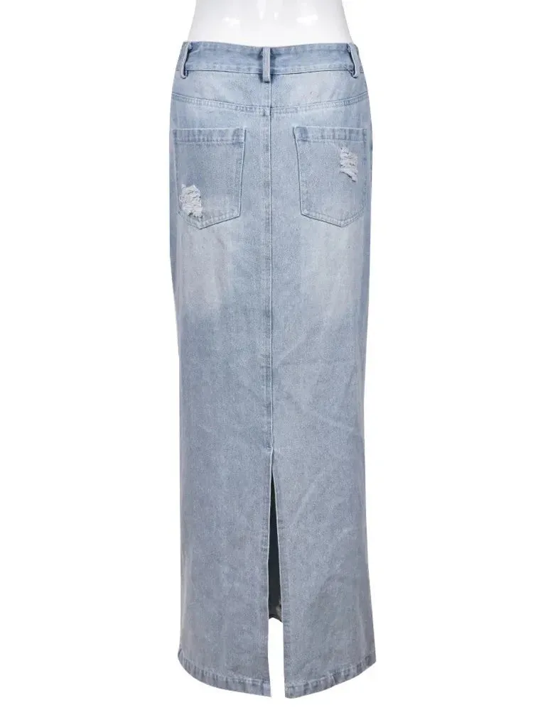 Acting Up Distressed Maxi Skirt