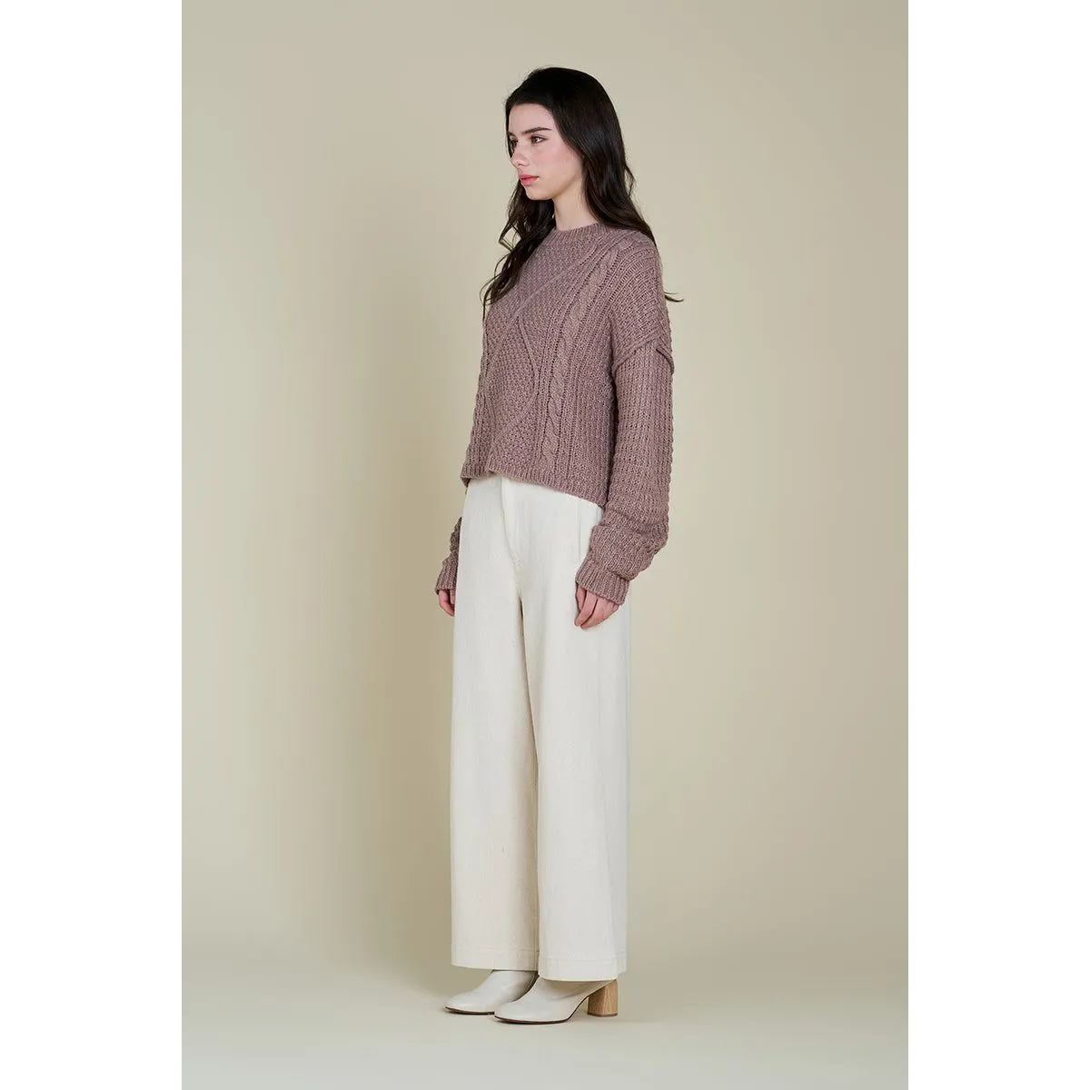Alice Grade and Gather Cable Front Crop Sweater SALE