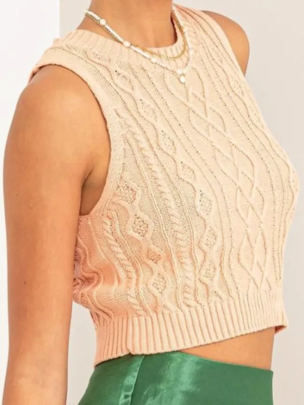 AMELIA CROPPED CABLE KNIT SWEATER