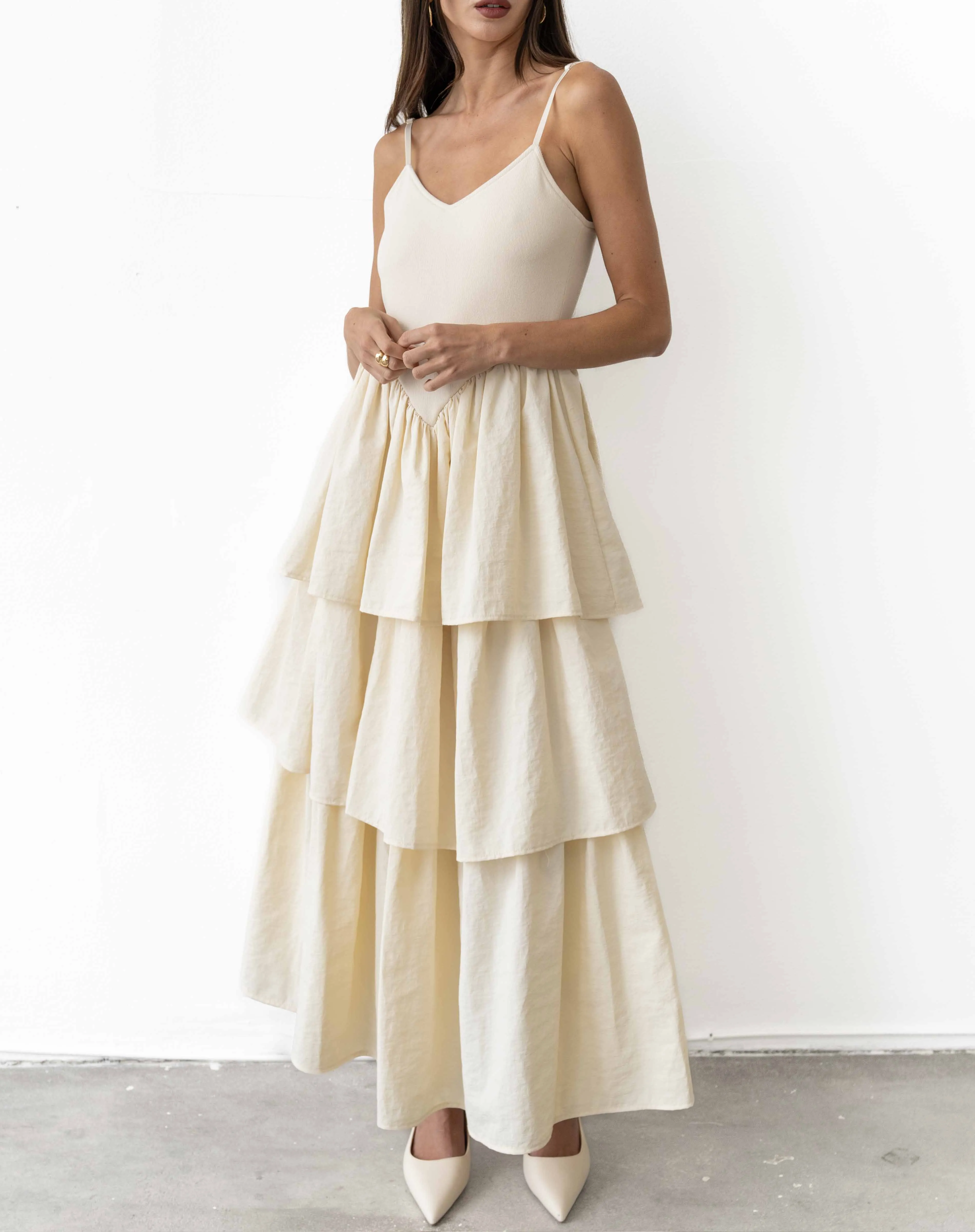 Andrea Basque Low Waist Dress, Ivory