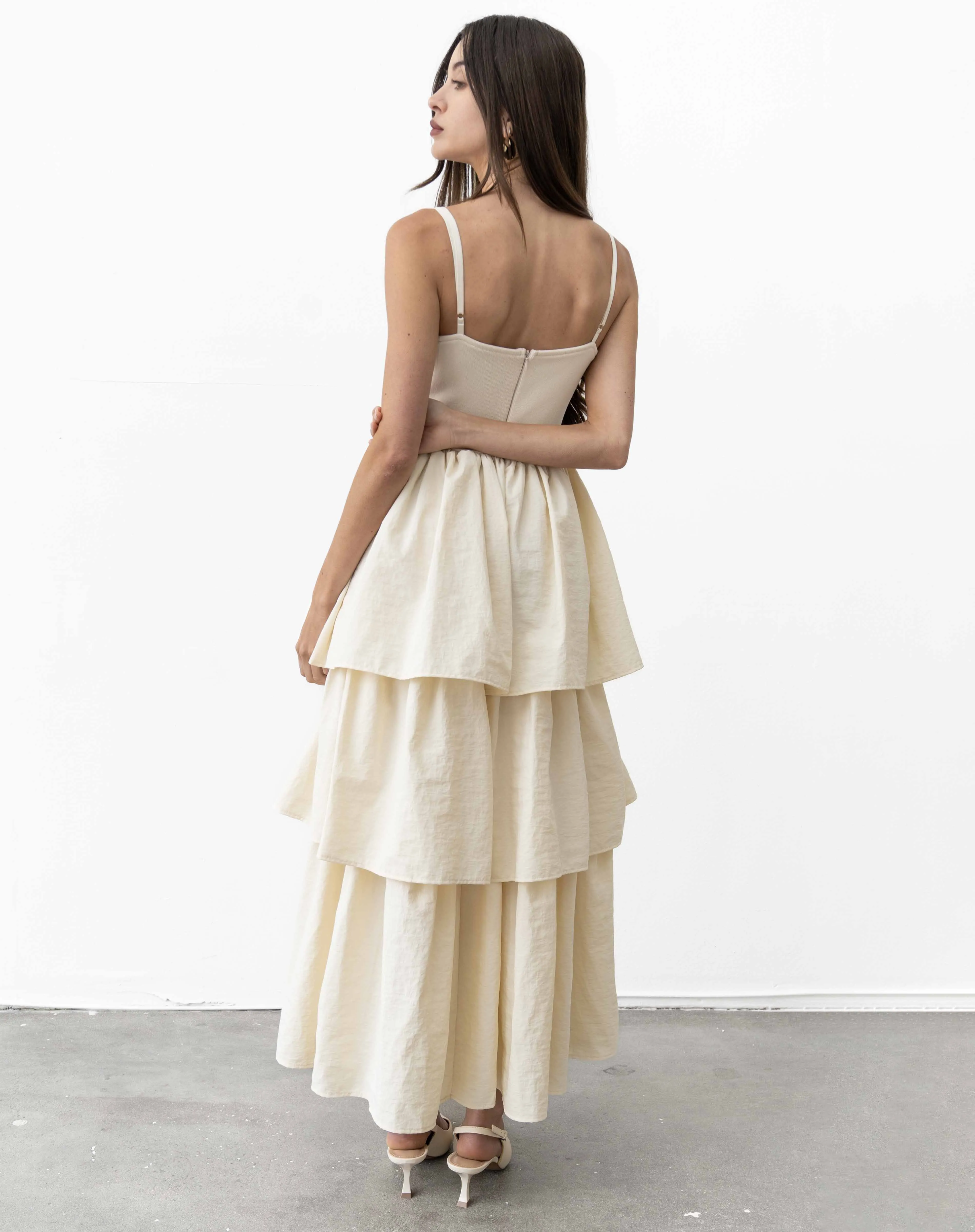 Andrea Basque Low Waist Dress, Ivory