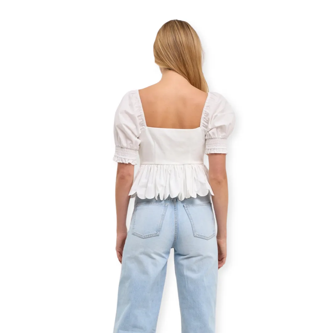 Apparel- English Factory Mixed Media Scalloped Edge Top