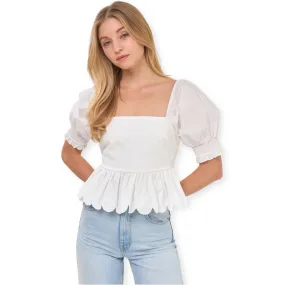 Apparel- English Factory Mixed Media Scalloped Edge Top