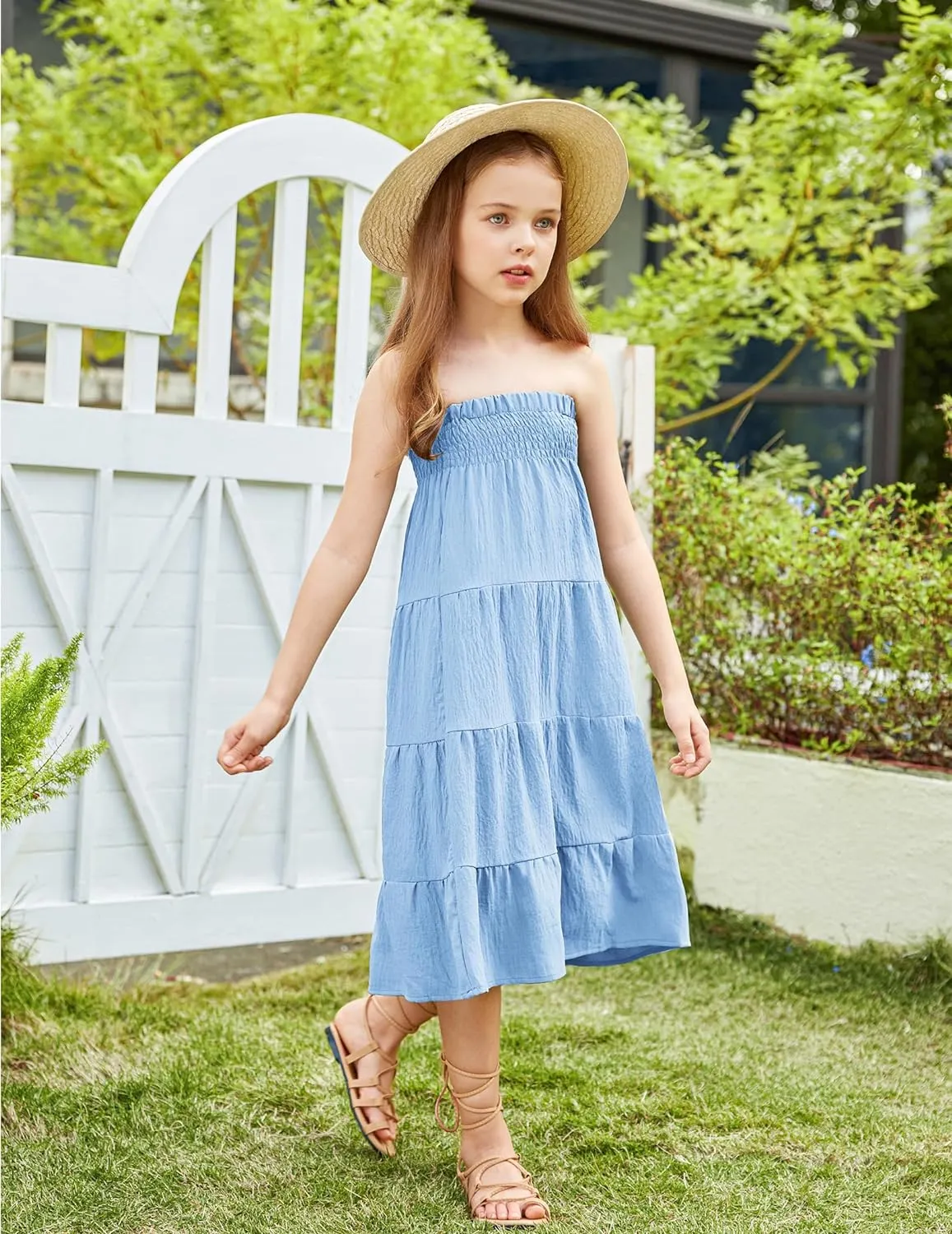 Arshiner Girls Maxi Skirt Summer Linen High Waist Tiered Boho Skirts with Pockets