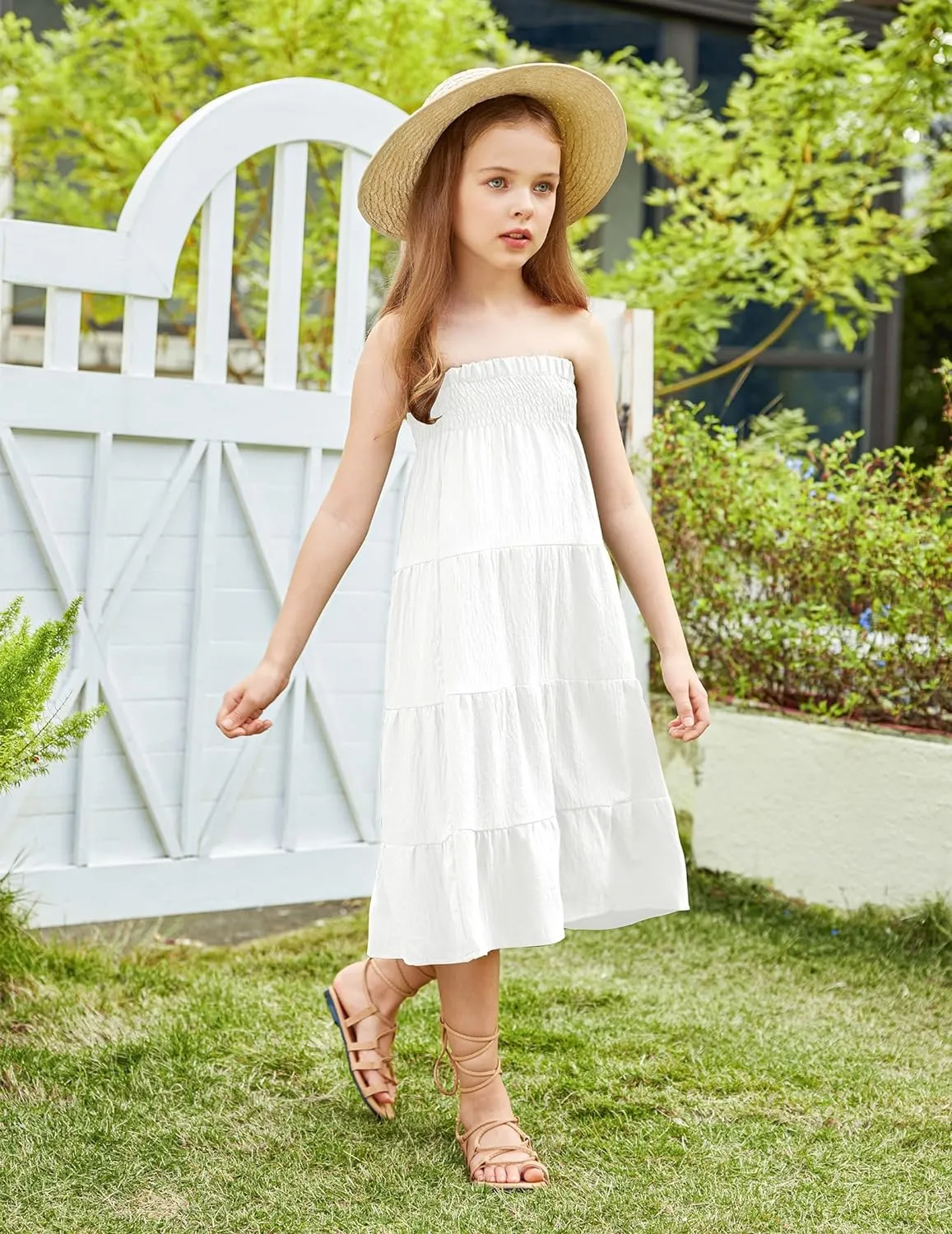 Arshiner Girls Maxi Skirt Summer Linen High Waist Tiered Boho Skirts with Pockets