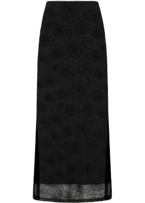 Banned Alternative Seraphina Spiderweb Mesh Maxi Skirt Black