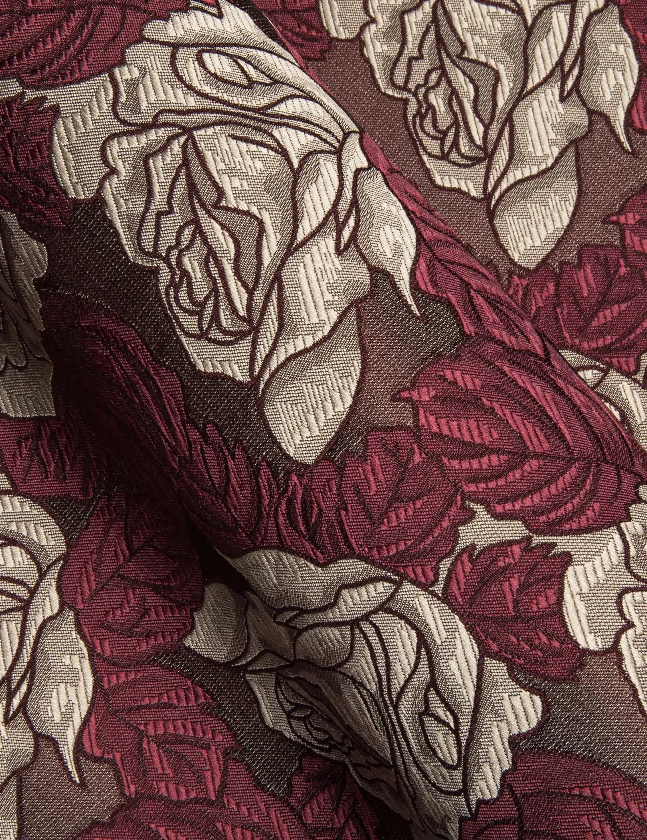 Barry Wang Burgundy Shirt Beige Roses Button Up Mens Long Sleeve Shirt