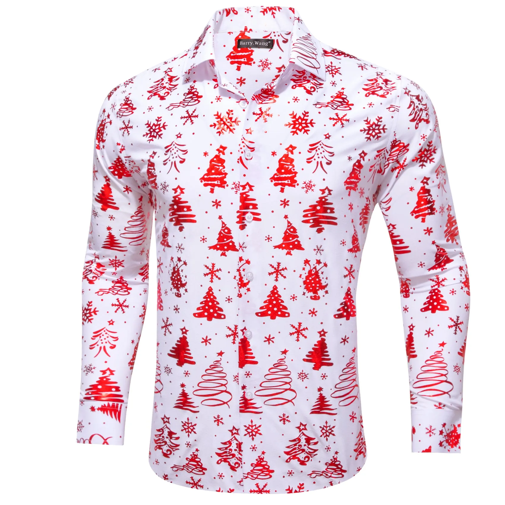Barry.wang Christmas Shirt White Red Pattern Floral Silk Men's Shirt