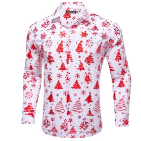 Barry.wang Christmas Shirt White Red Pattern Floral Silk Men's Shirt