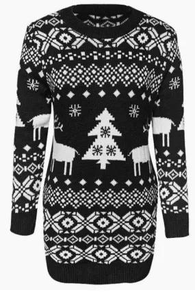 Black Christmas Pattern Knit Sweater Dress