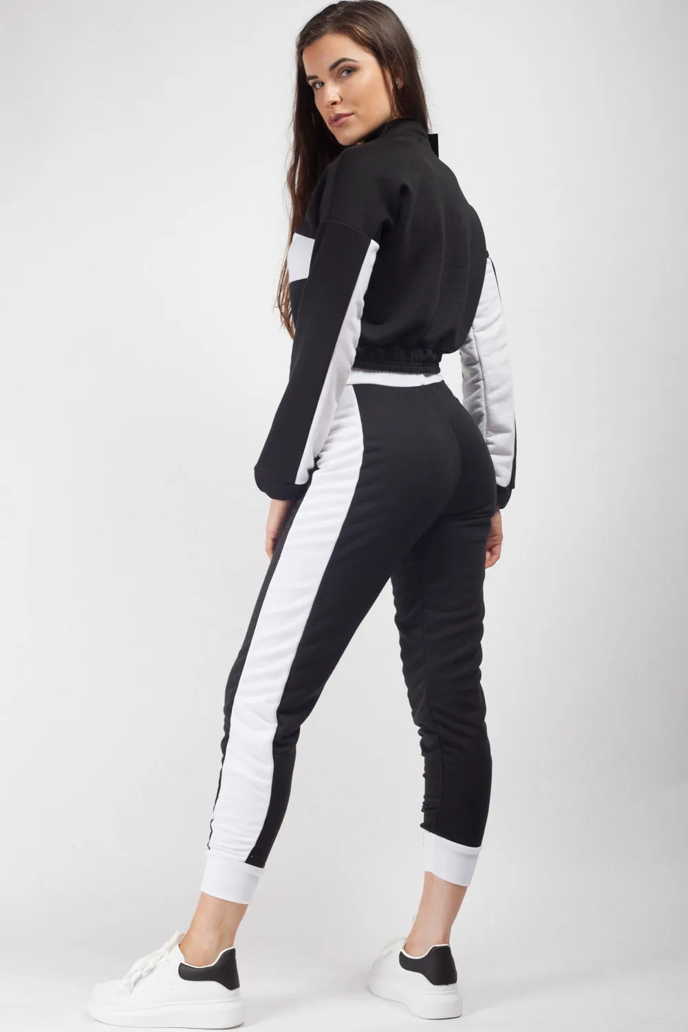 Black Cropped Sweater And Joggers Lounge Wear Set