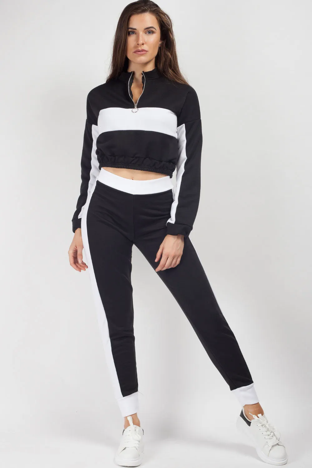 Black Cropped Sweater And Joggers Lounge Wear Set