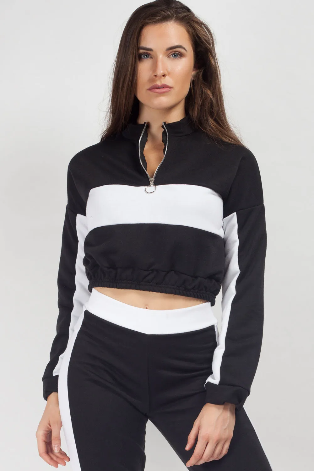Black Cropped Sweater And Joggers Lounge Wear Set
