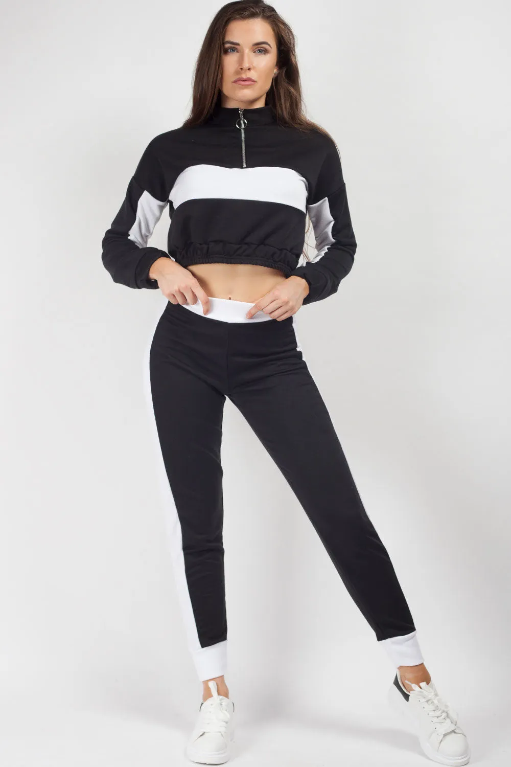 Black Cropped Sweater And Joggers Lounge Wear Set