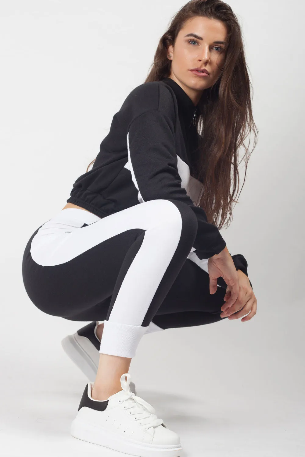 Black Cropped Sweater And Joggers Lounge Wear Set