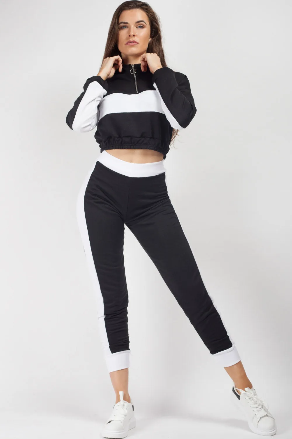 Black Cropped Sweater And Joggers Lounge Wear Set
