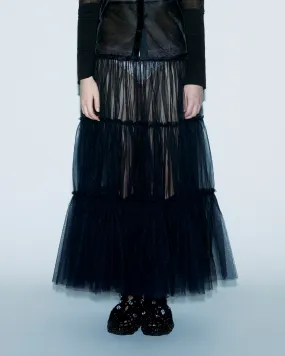BLACK RUFFLE SHEER SKIRT