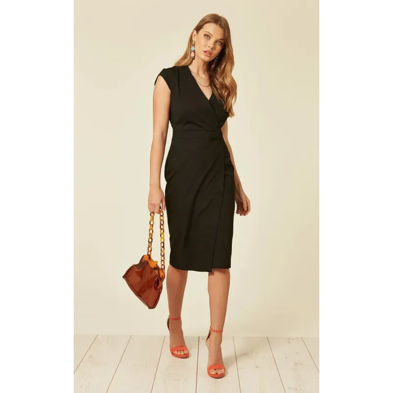 Black V Neck Wrap Dress