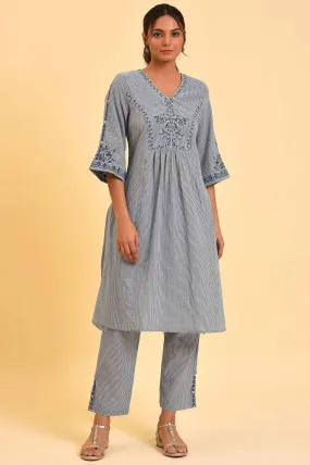 Blue Embroidered kurta & Pants Co-Ord Set