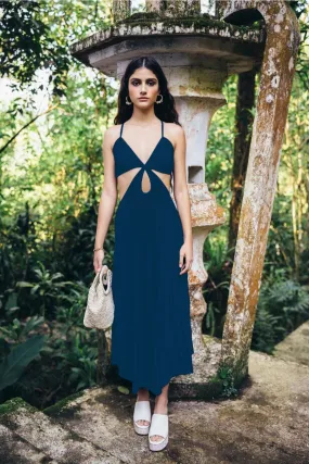 Blue Woven Cut Out Summery Dress