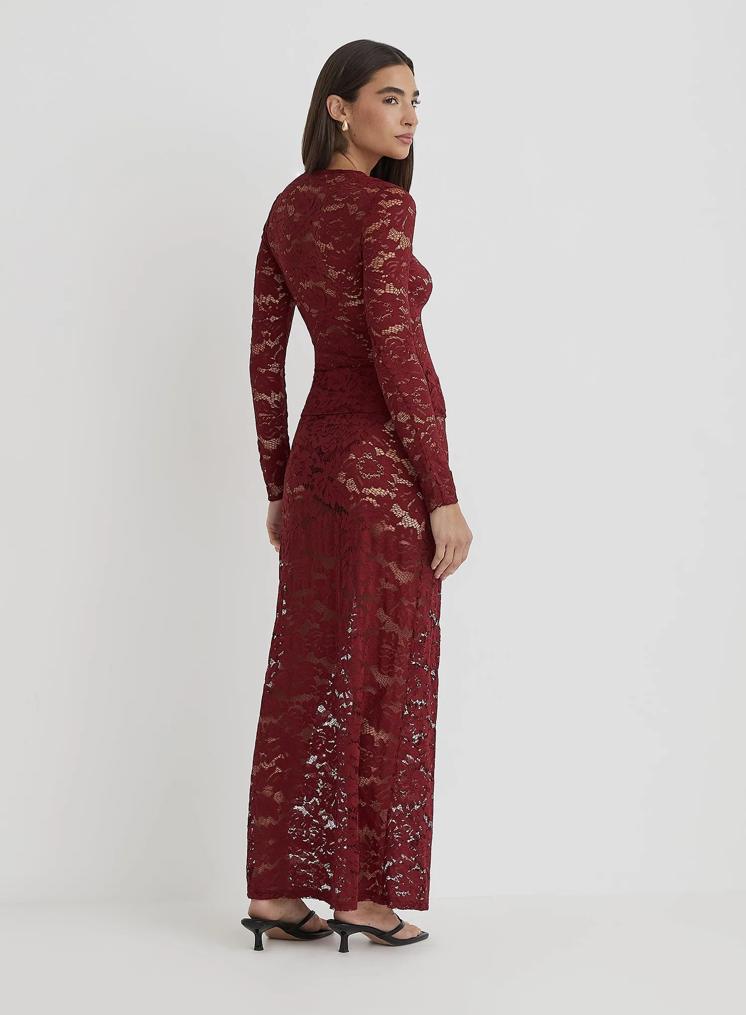 Burgundy Lace Maxi Skirt- Emelda