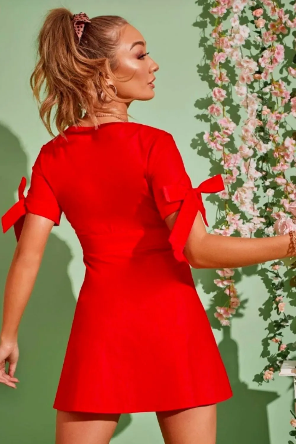 Button Down Flare Dress Red