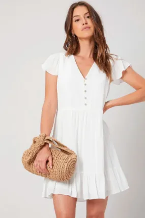 Button down tiered white mini dress