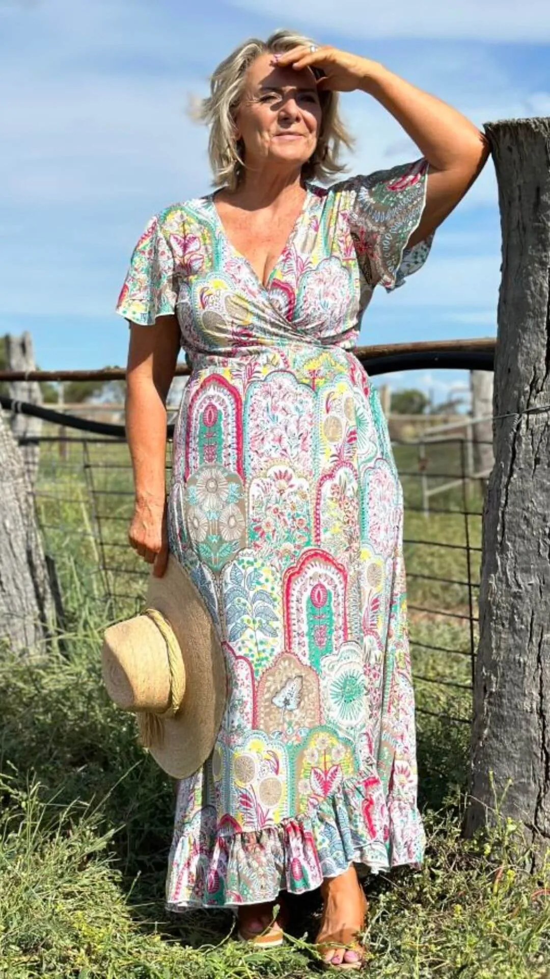 Cienna Pria Long Wrap Dress Red Multi S