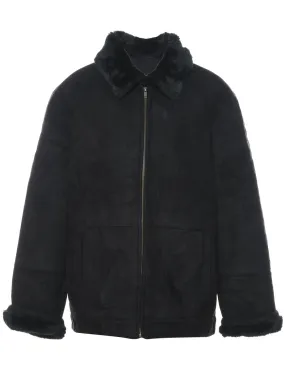 Classic Suede Zip-Front Black Jacket - L